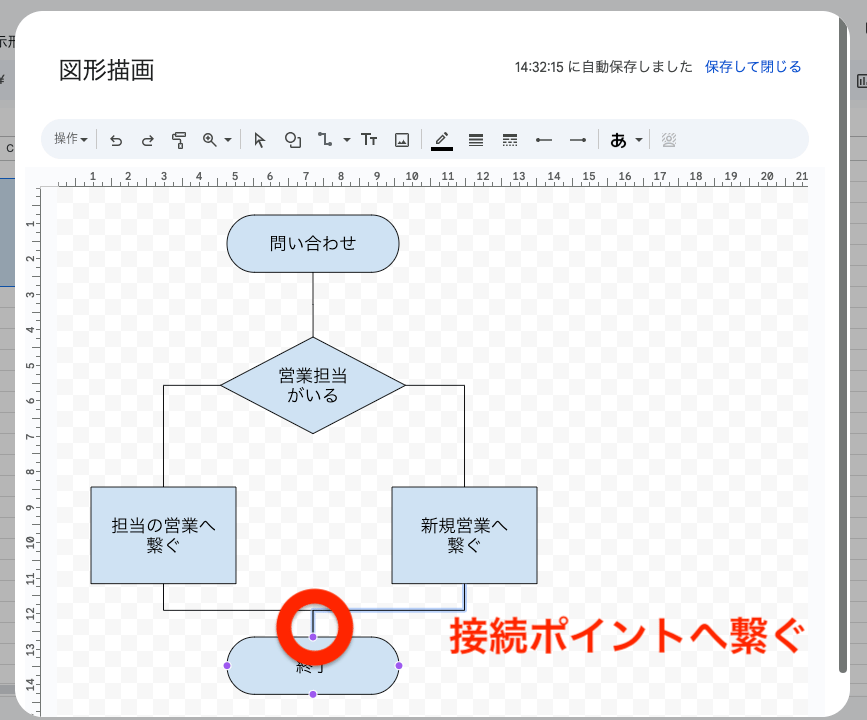 線を接続ポイントへ繋ぐ